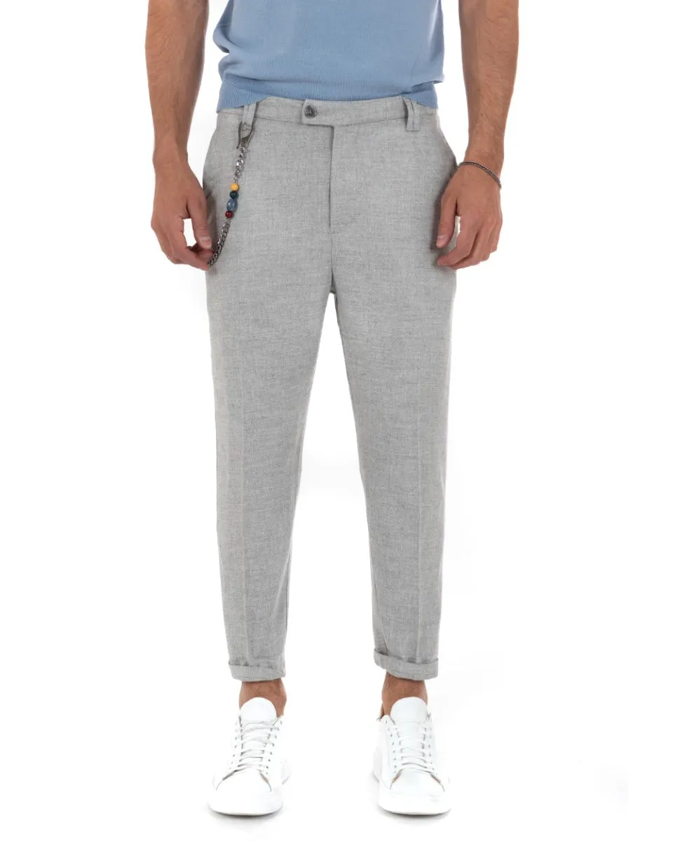 Pantaloni Uomo Lungo Tasca America Classico Viscosa Grigio Melangiato Casual GIOSAL-P5736A