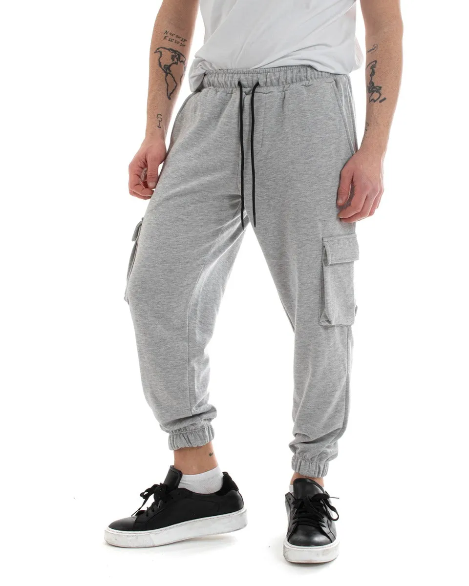 Pantaloni Uomo Pantalaccio Tuta Cargo Grigio Casual Elastico Alla Caviglia GIOSAL-P5618A