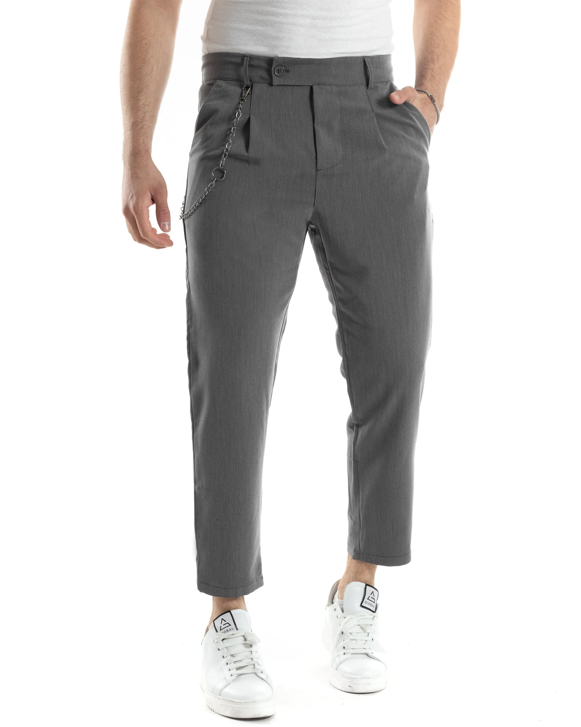 Pantaloni Uomo Tasca America Viscosa Abbottonatura Allungata Capri Casual Grigio GIOSAL-P6057A