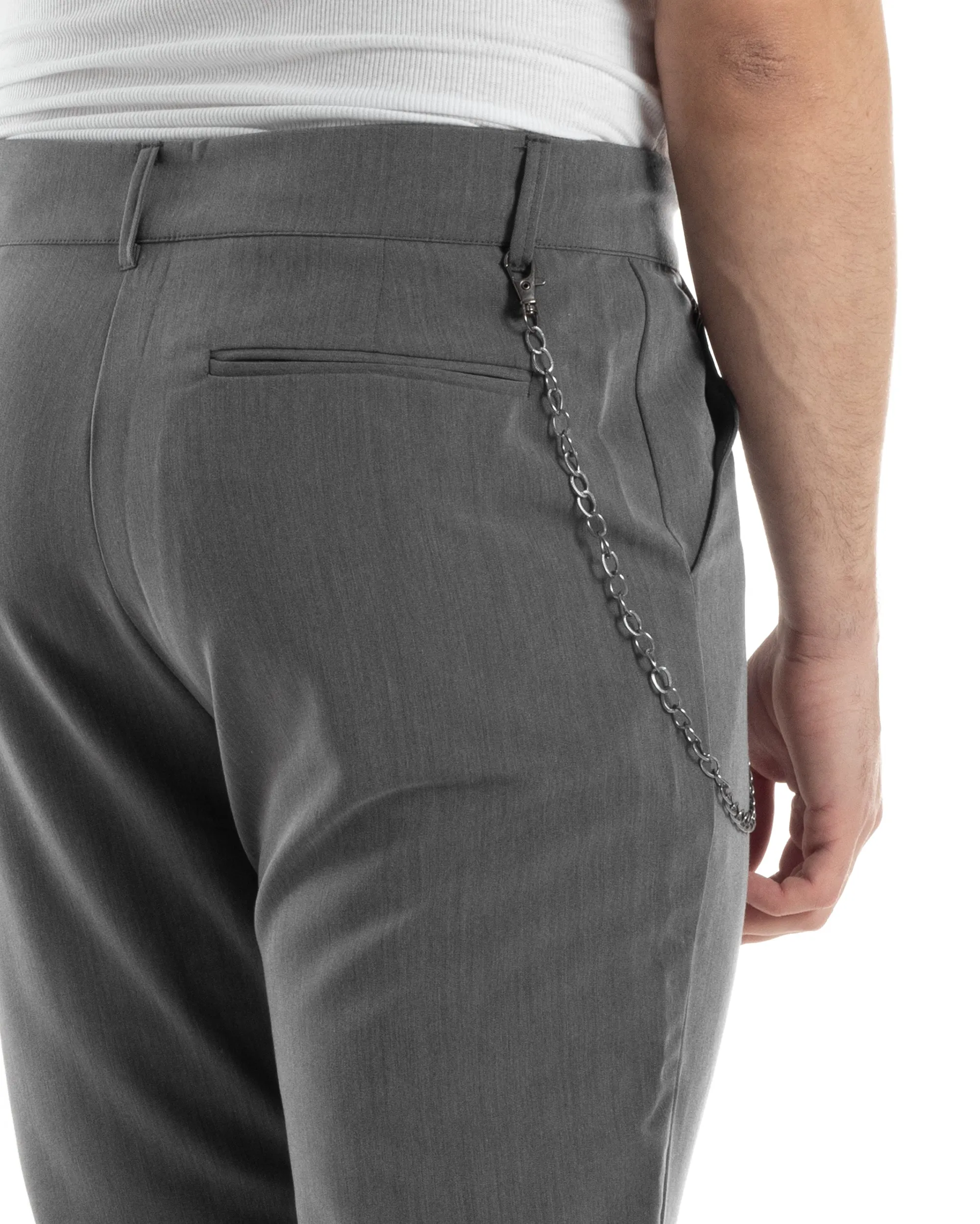 Pantaloni Uomo Tasca America Viscosa Abbottonatura Allungata Capri Casual Grigio GIOSAL-P6057A