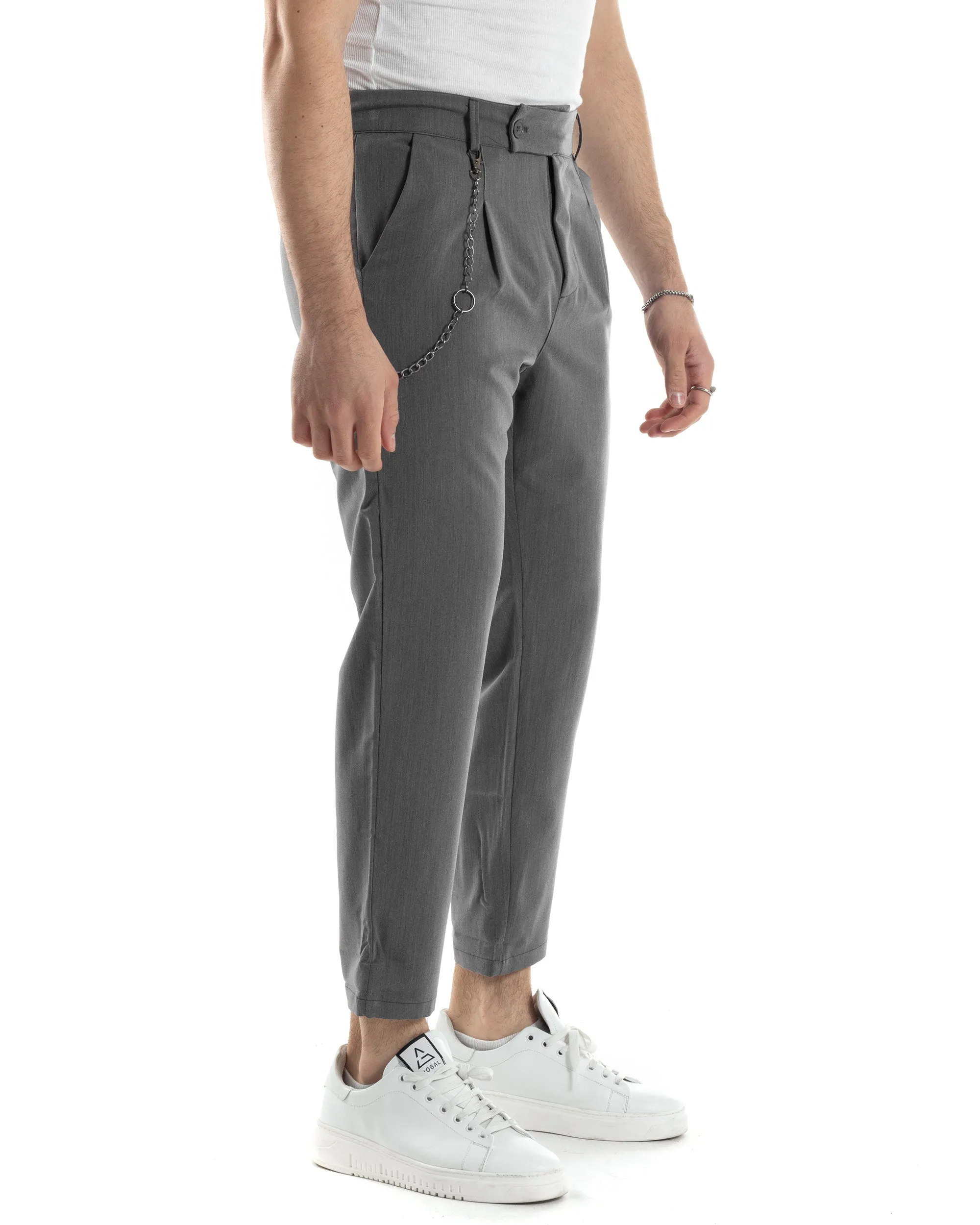 Pantaloni Uomo Tasca America Viscosa Abbottonatura Allungata Capri Casual Grigio GIOSAL-P6057A