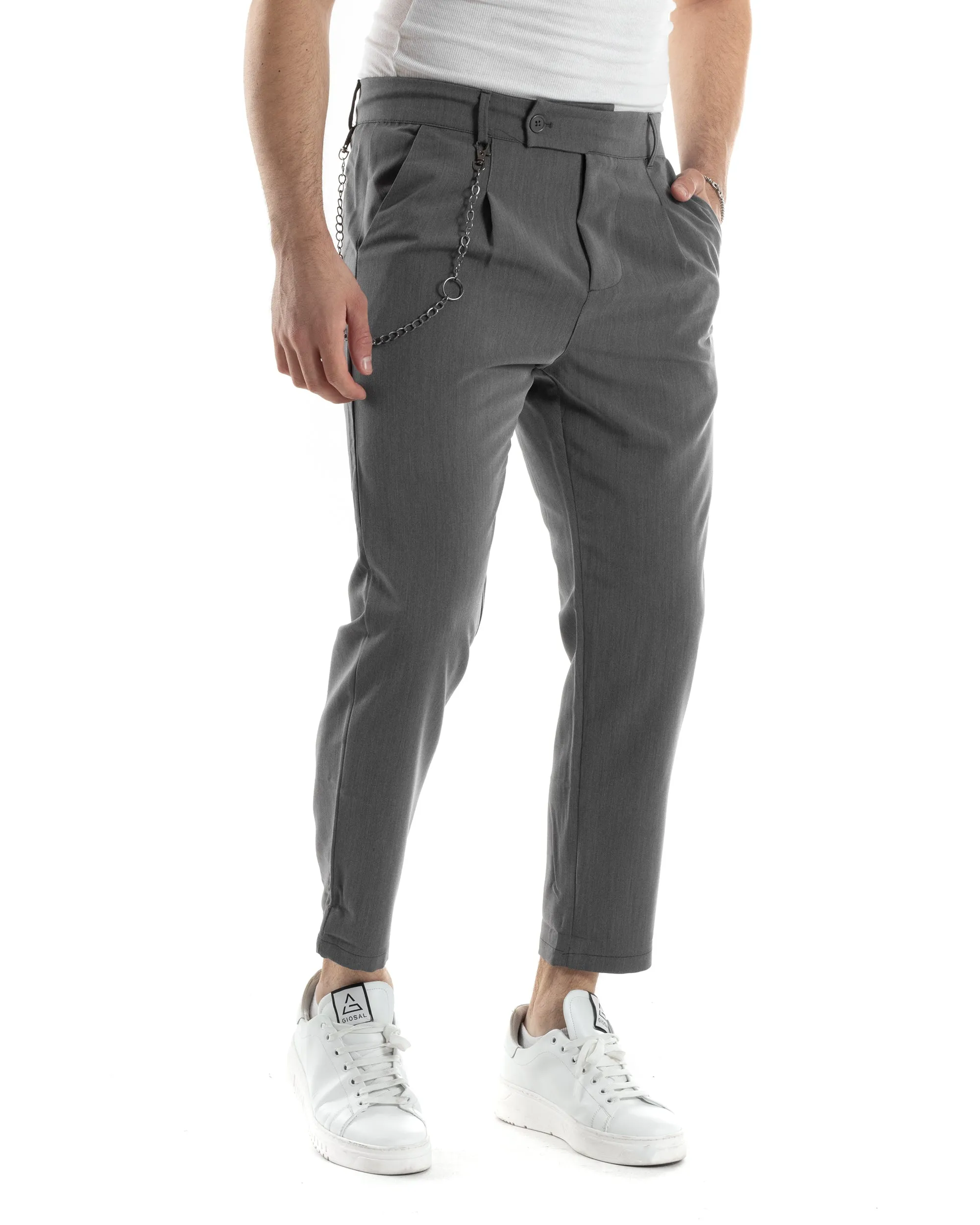 Pantaloni Uomo Tasca America Viscosa Abbottonatura Allungata Capri Casual Grigio GIOSAL-P6057A