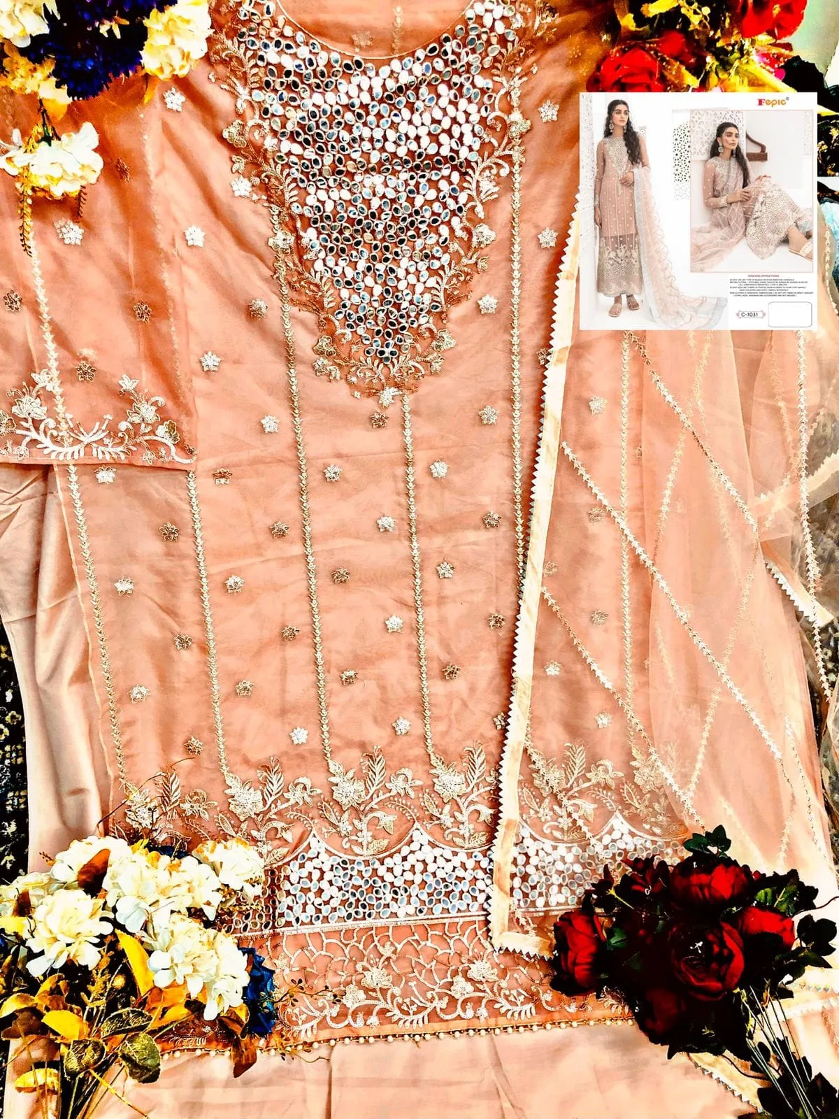 Peach Color Pure Organza Pakisatni Salwar Suit