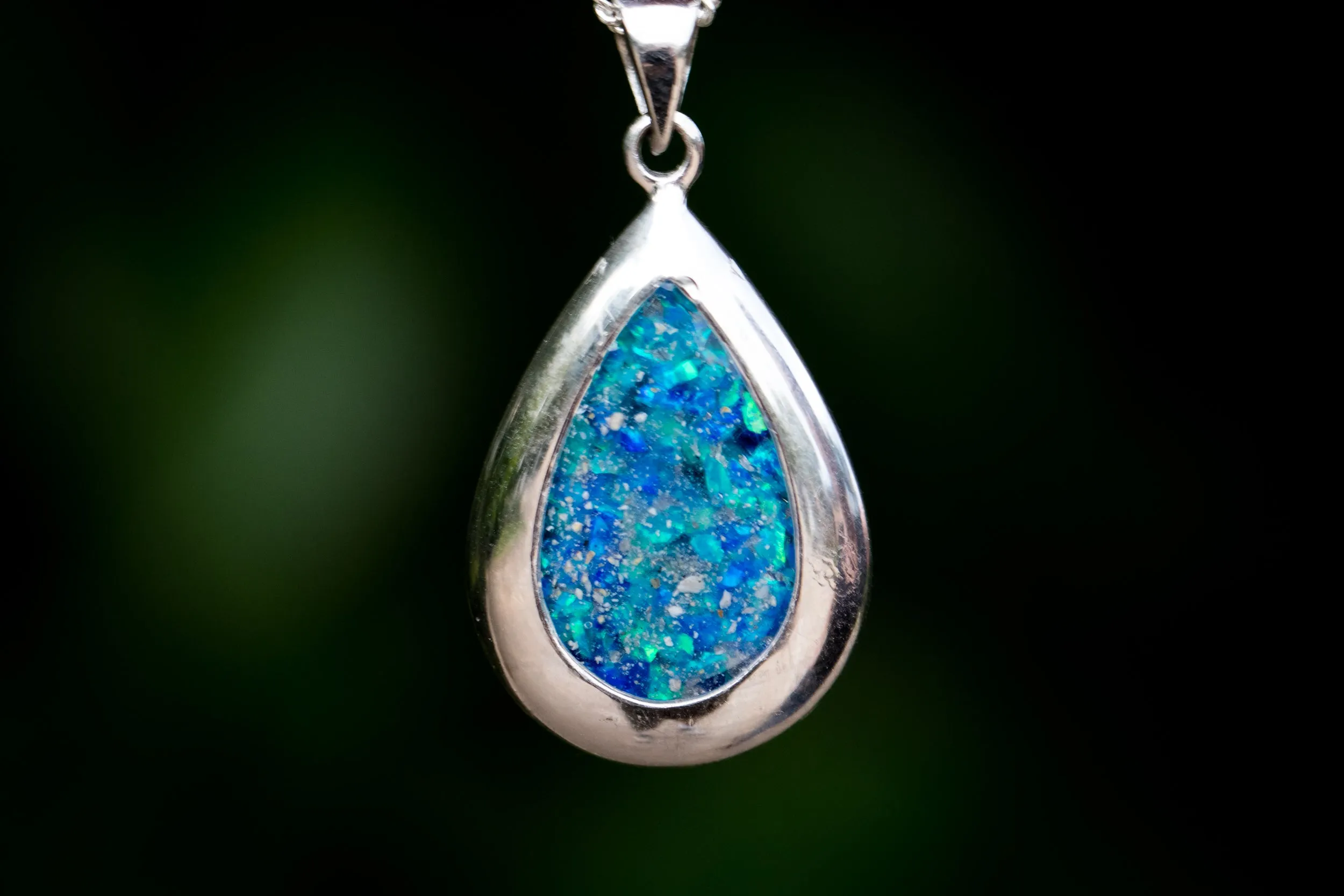 Pear Drop Opal Pendant with Ash - Engravable