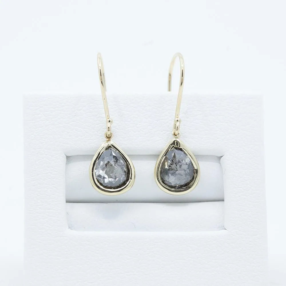 Pear Rosecut Diamond Dangle Earrings in 14k Yellow Gold