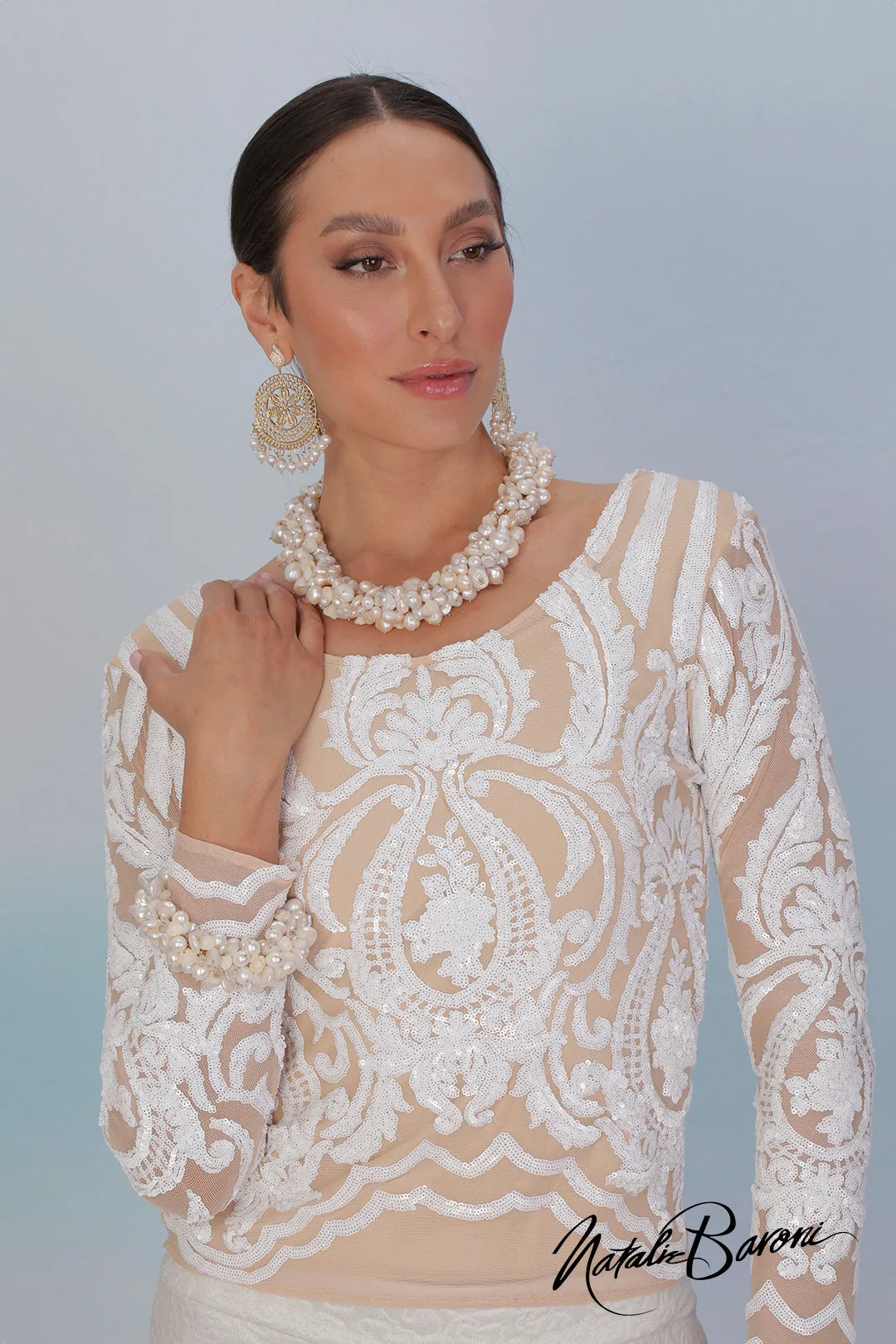 Pearl White Sequin Top - La Scala