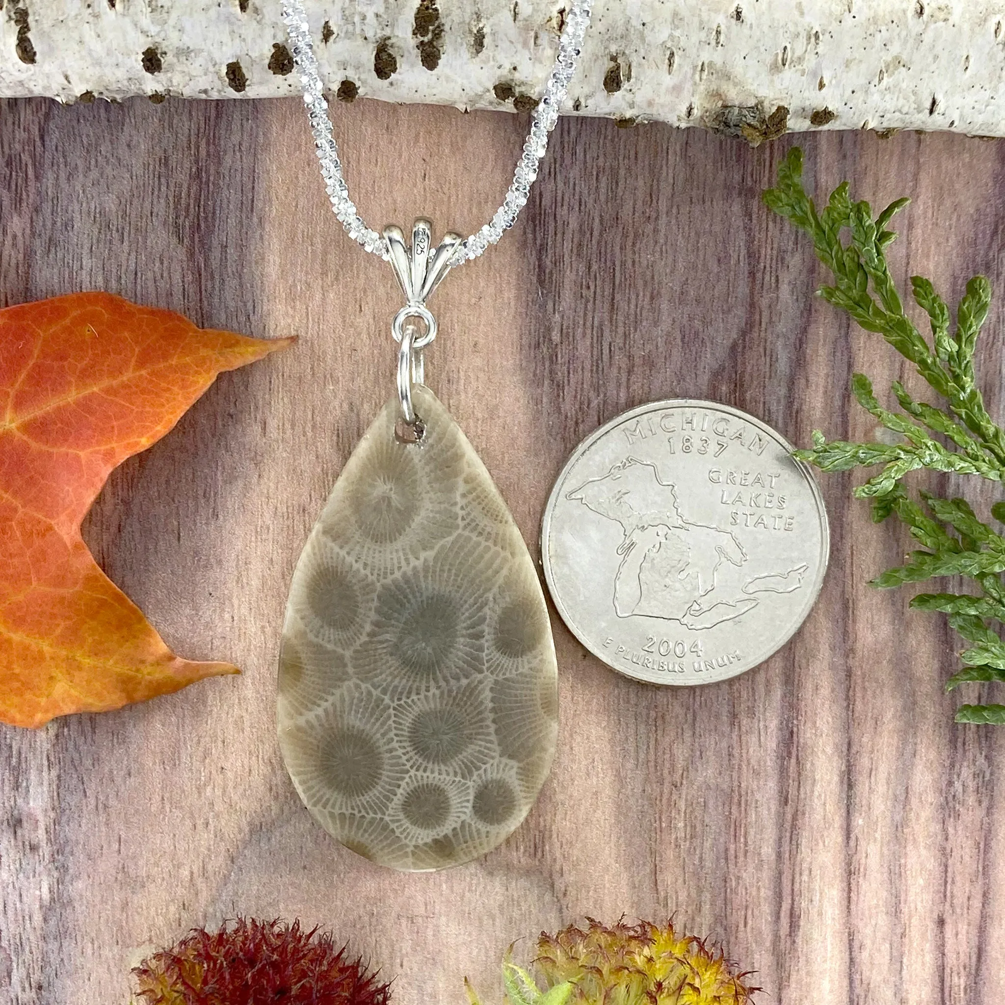 Petoskey Stone Unicorn Charm Pendant Necklace