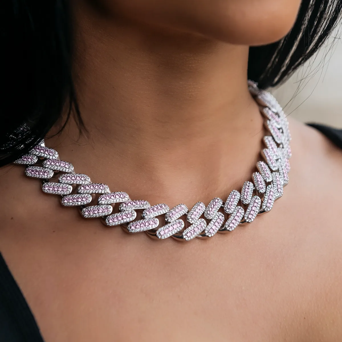 Pink Diamond Cuban Necklace- 19mm