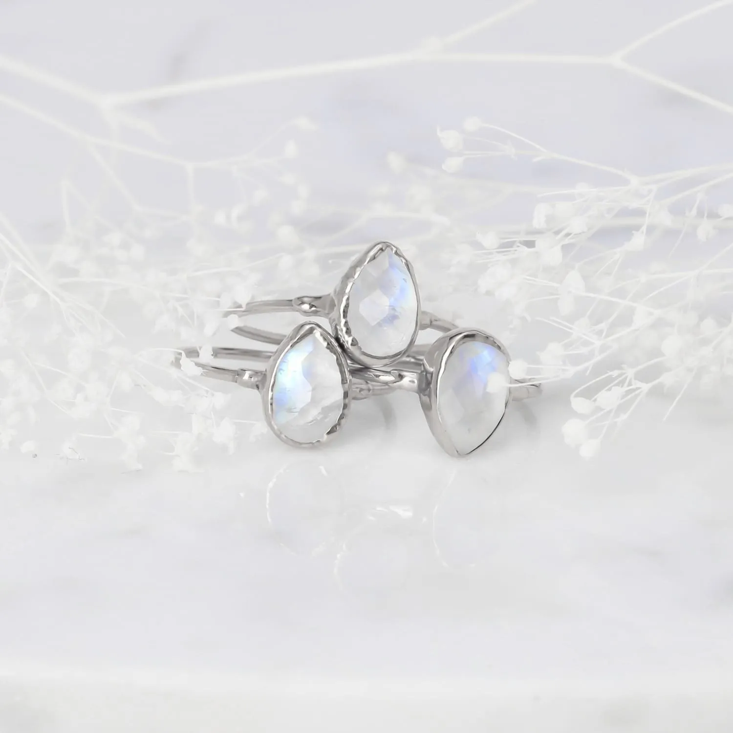 Rain Drop Moonstone Ring in Yellow Gold