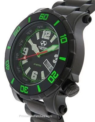 Reactor  Atlas Midsized Dive Watch - Black and Green - Black Steel Bracelet