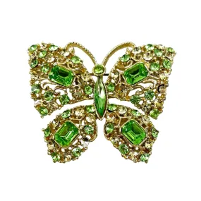 Rhinestone Butterfly Brooch Peridot Green