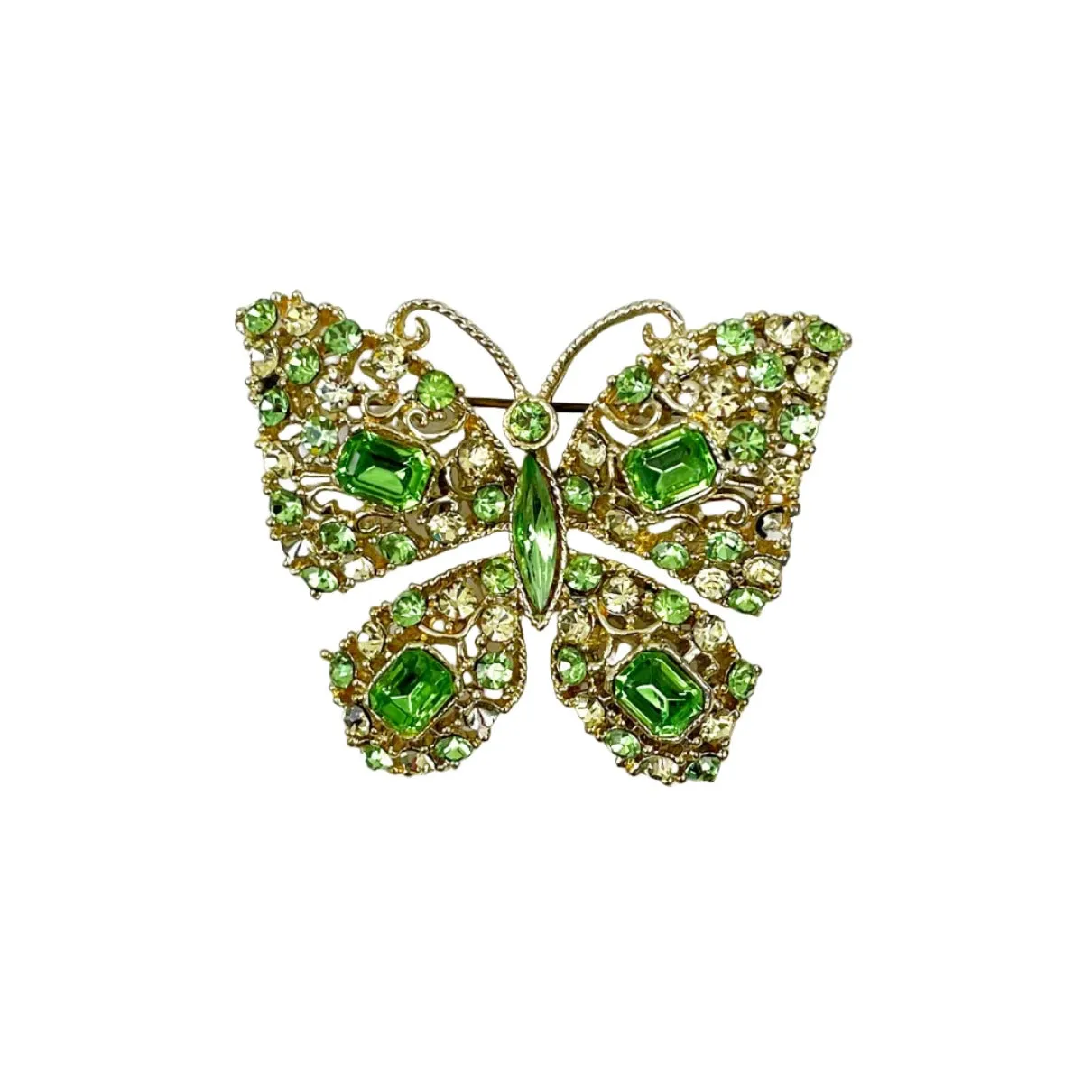 Rhinestone Butterfly Brooch Peridot Green