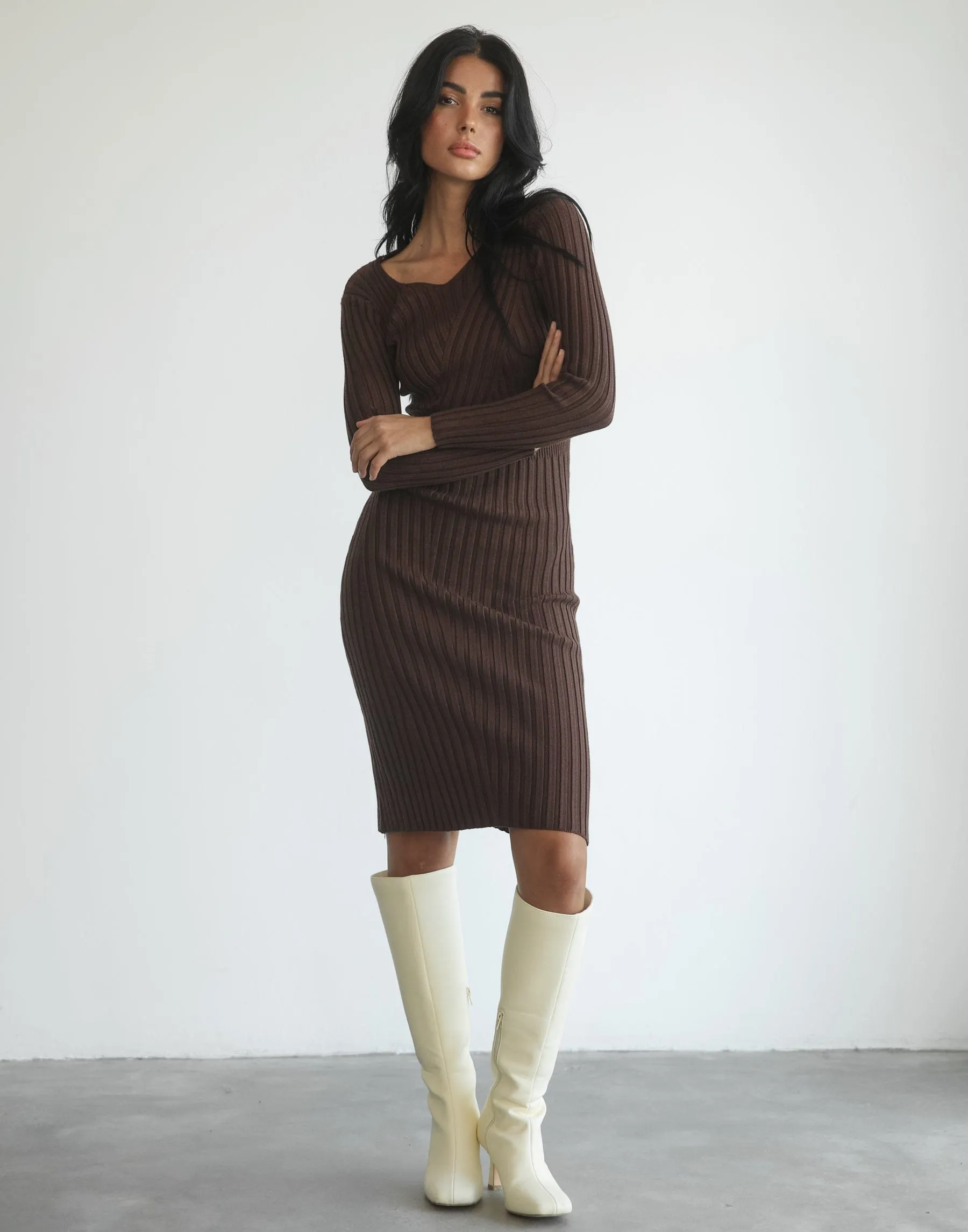 Rolanda Midi Dress (Brown)