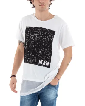 T-Shirt Uomo Mezza Manica Lunga Rete Stampa Man Slim Bianca GIOSAL