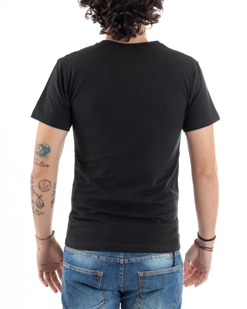 T-Shirt Uomo Mezza Manica Stampa New York Girocollo Nera Slim GIOSAL-TS2808A