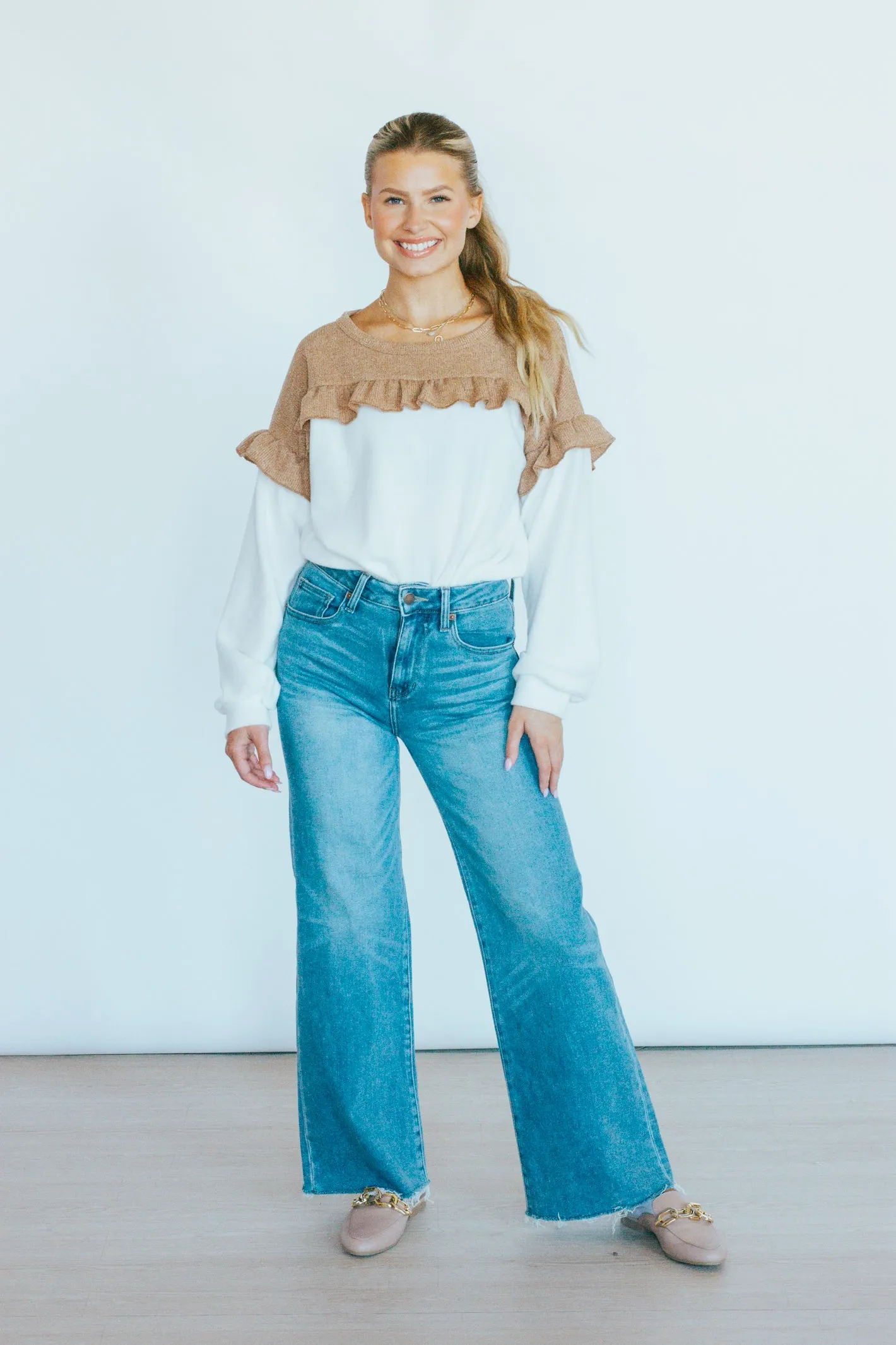 Talking to You Ruffled Sweatshirt Top