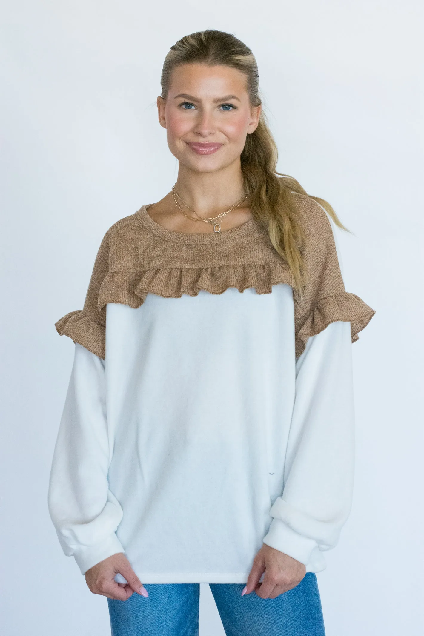 Talking to You Ruffled Sweatshirt Top