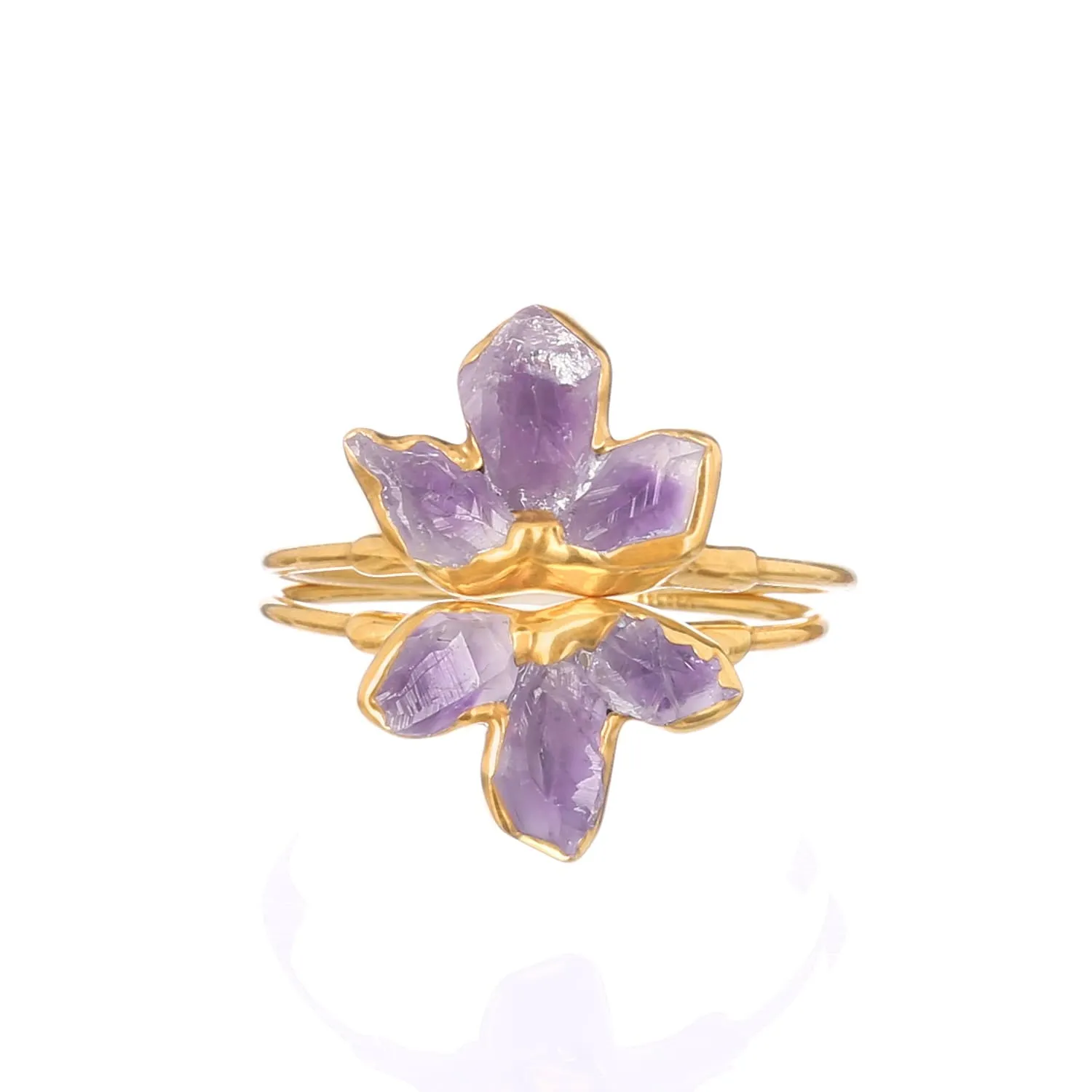 Triple Raw Amethyst Fan Ring • Gold Filled • Unique Edgy Gemstone Stacking Ring • February Birthstone • Whimsigoth Aesthetic • 24k Dip