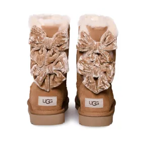 UGG Bailey Bow Crushed Velvet Chestnut Boots - Women's