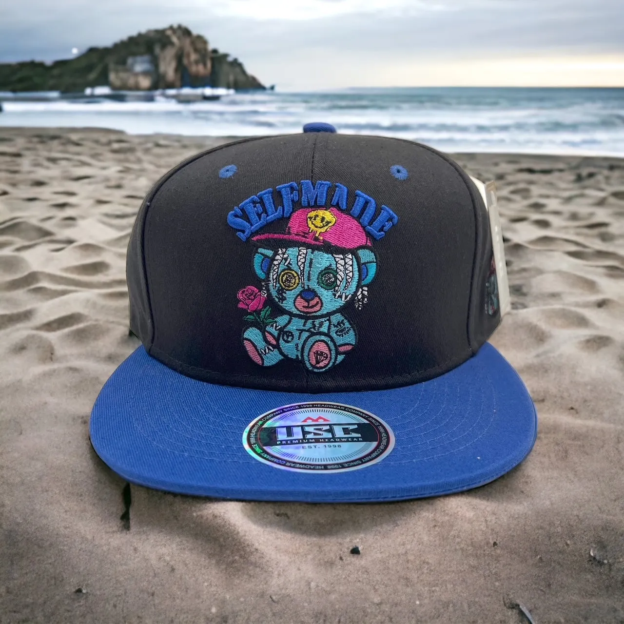 US Cotton Selfmade Snapback Hat (Black/Blue) / 2 for $15