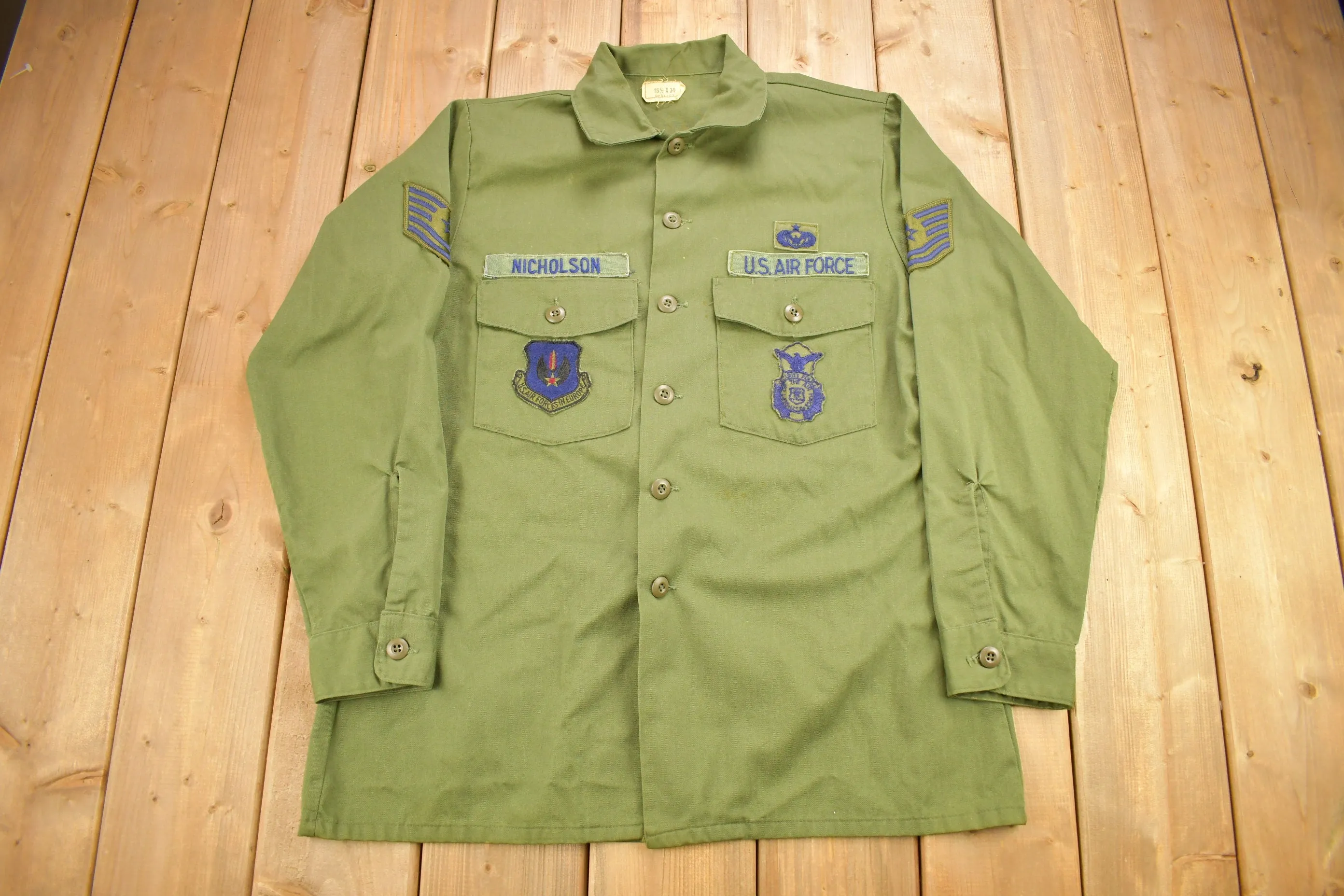 Vintage 1980 OG-507 US Air Force Military Sateen Shirt / US Army Green / Patchwork / Combat Shirt / Nicholson