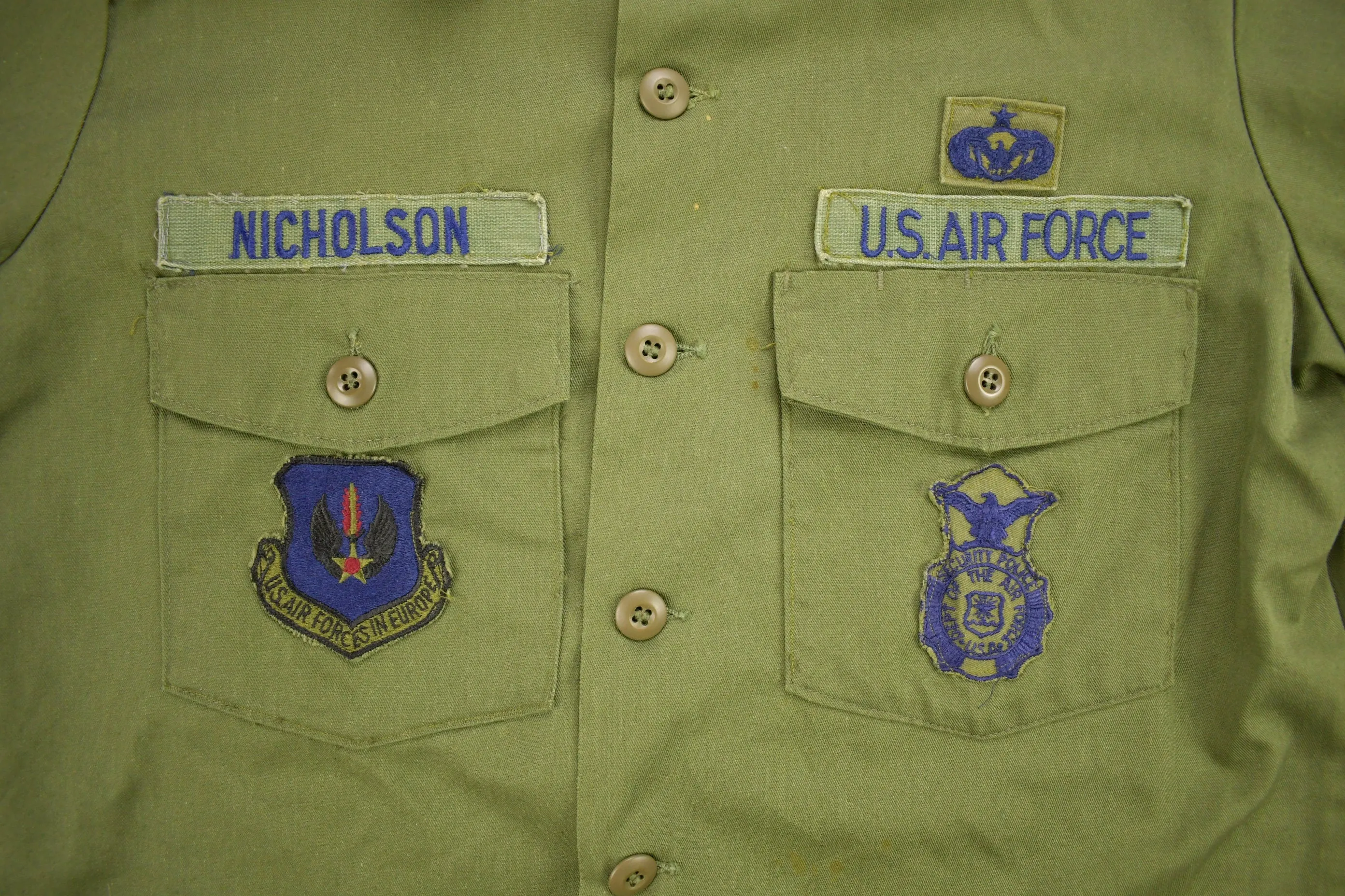 Vintage 1980 OG-507 US Air Force Military Sateen Shirt / US Army Green / Patchwork / Combat Shirt / Nicholson