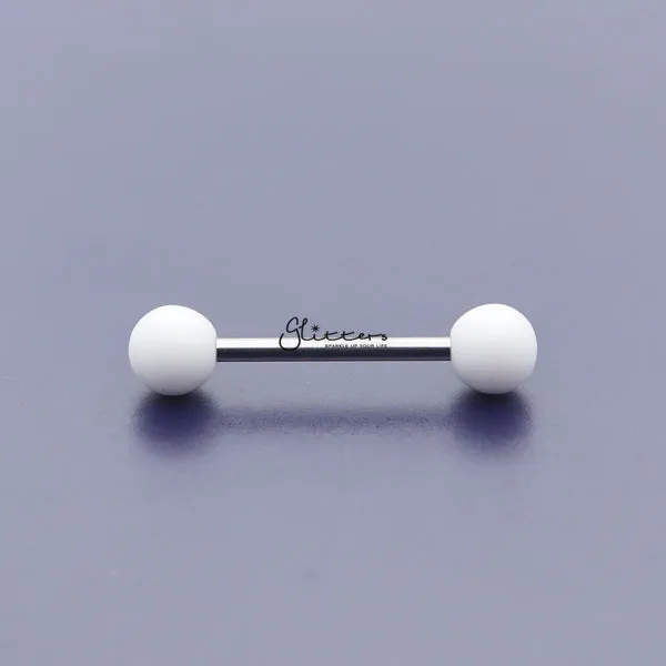 White Solid Colour Acrylic Ball with Surgical Steel Tongue Barbell