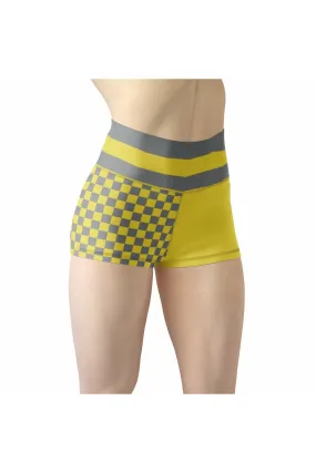 Yellow & Gray Ecletic Women's Yoga Shorts